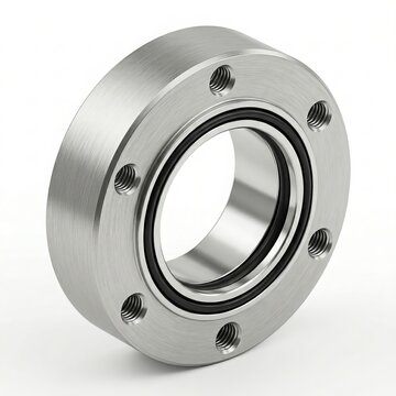 Industrial Stainless Steel Flange with Rubber O-Ring Seal Isolated on White Background