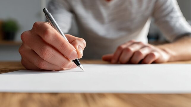 A person writing on a paper with a pen close up