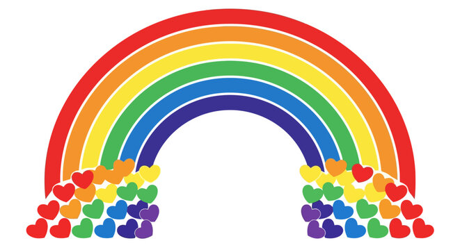 Rainbow, colorful hearts, vector illustration, LGBT symbol, pride icon