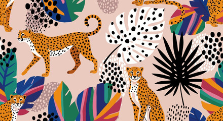 Vibrant cheetah, jungle, tropical, pattern, colorful, seamless, design © Steven