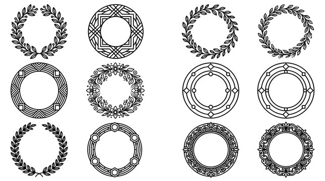 Decorative Circular Frames and Wreaths Collection - Ornate Borders and Laurel Elements