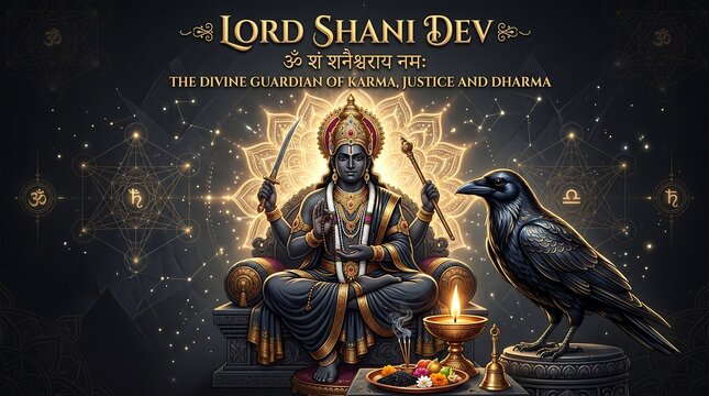 Happy Shani Jayanti - Lord Shani Dev Guardian of Karma with Golden Mandala