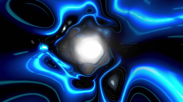 Abstract digital blue glowing lines pattern tunnel loop travel.