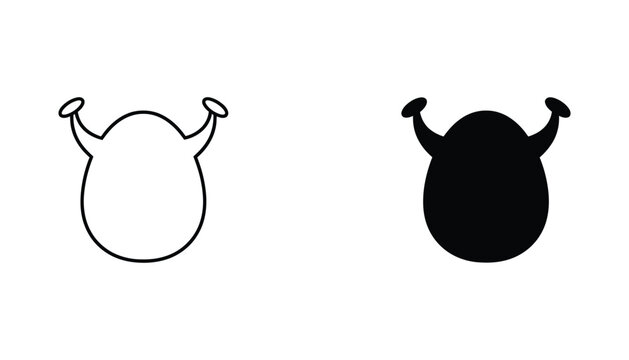Abstract creature head with two horns outline and solid silhouette icon set for fantasy and gaming character design