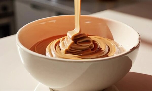 Close-Up Creamy Peanut Butter Mixing Layers