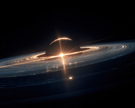 Swirling accretion disk glows around a black hole
