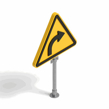 Isometric right turn road sign. A clear warning for the path ahead, guiding spooky Halloween adventures and unexpected detours into festive frights