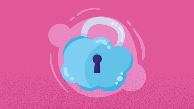 Cloud computing lock with keyhole motion graphic animation demonstrating digital data security and network protection.