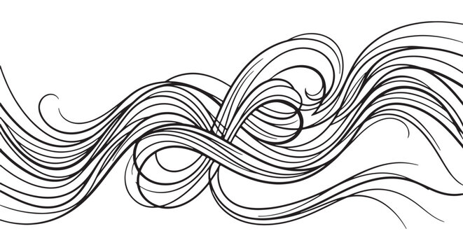 Black elegant flowing lines creating abstract ribbon wave pattern, modern minimalist vector illustration, smooth monochrome artistic design