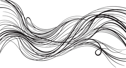 Fototapeta premium Smooth flowing monochrome ribbon curves, abstract minimalist wave composition, modern vector line artwork, elegant white background illustration