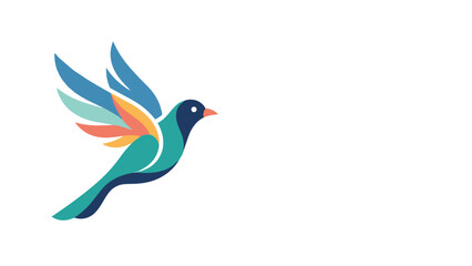 Fototapeta premium Colorful abstract hummingbird vector illustration with modern geometric wings, flying tropical bird logo design, vibrant wildlife icon isolated on soft gray background artwork.