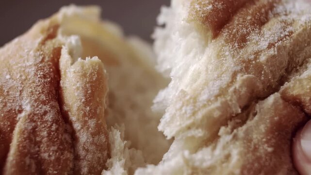 Close-up of fluffy bread rolls being pulled apart, revealing soft interior texture