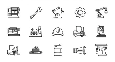 Industrial Construction Tools and Equipment Icons. © angga