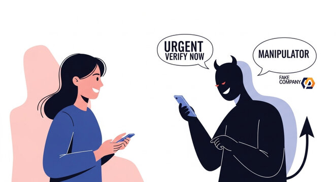 Woman receiving manipulative text message.