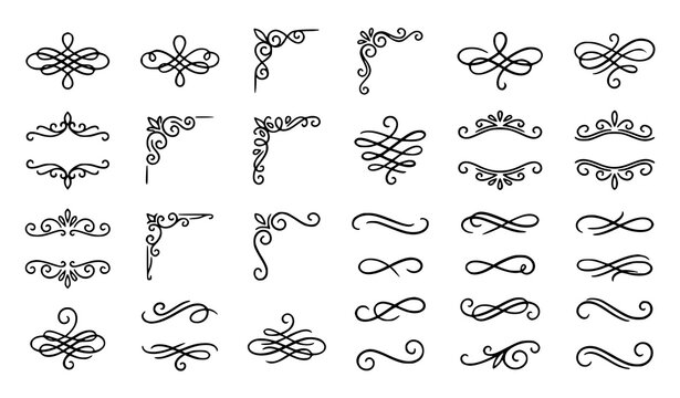Flourish swirl icon set black and white decorative vector collection