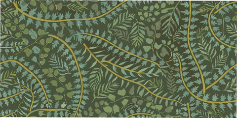 Botanical illustration of lush foliage textured green pattern © Huraya