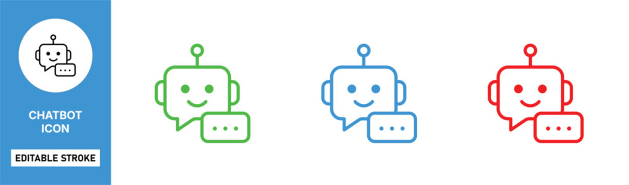 chatbot icon line style ai assistant conversation editable stroke vector set