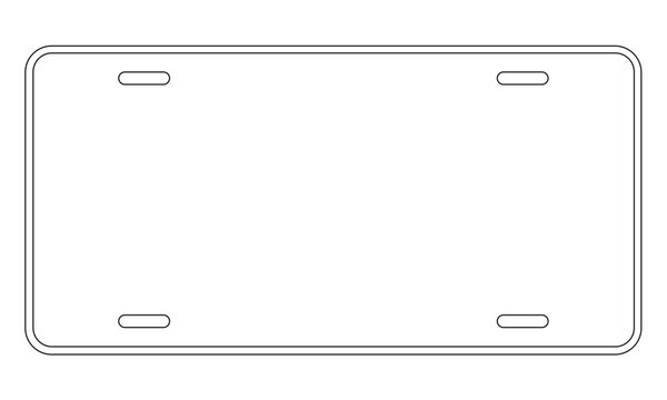 Blank car license plate template with four mounting holes vehicle automobile registration tag outline line