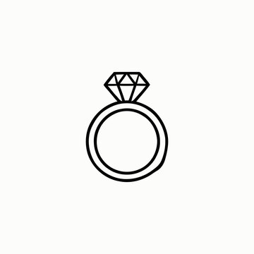 Engagement ring with solitaire diamond isolated on white background