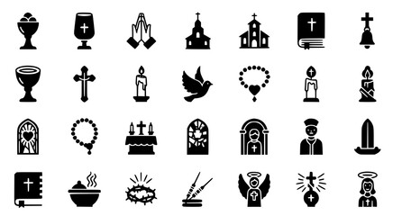 Fototapeta premium Collection of christian religious symbols and icons with crown of thorns