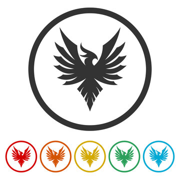 Phoenix Silhouette icon. Set icons in color circle buttons