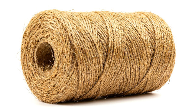 A spool of natural jute twine isolated on white background