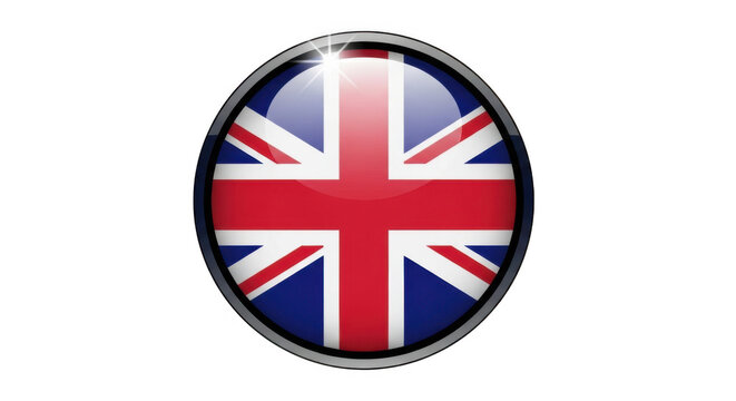 Glossy button with the flag of the united kingdom isolated on transparent background