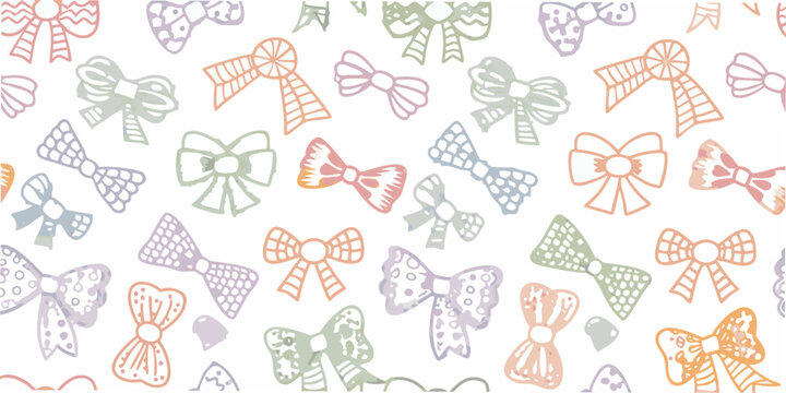 Repeating bow pattern pastel colors white background
