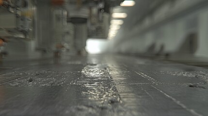 Fototapeta premium Industrial manufacturing facility showing an automated production line with motion blur, creating a dynamic perspective of modern factory operations and technological advancement