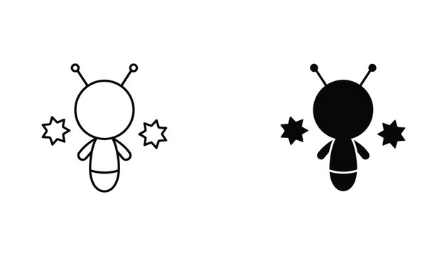 Cute alien character with stars line and solid icons for sci-fi gaming and space themed graphic projects