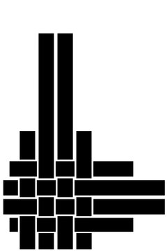 Solid black silhouette of a geometric woven bamboo pattern or basketry texture, featuring sharp clean lines and a minimalist flat design.
