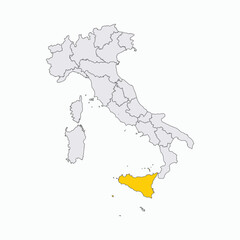 Fototapeta premium Map of Italy with Sicilia Region Highlighted