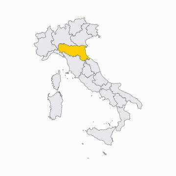 Map of Italy with Emilia Romagna Region Highlighted