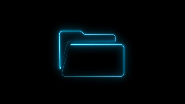 Neon blue glowing folder on black background data organization digital concept