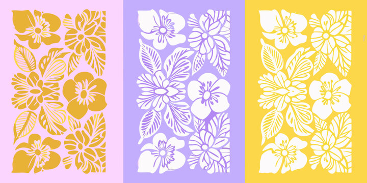 floral pattern with hibiscus flowers three color variations