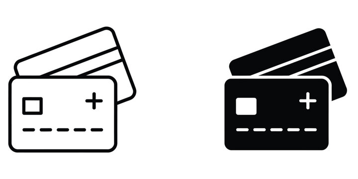 Insurance card outlined and solid icon vector collection, minimal flat and outline style icons representing policy documents, insured identity cards, and protection plans for apps