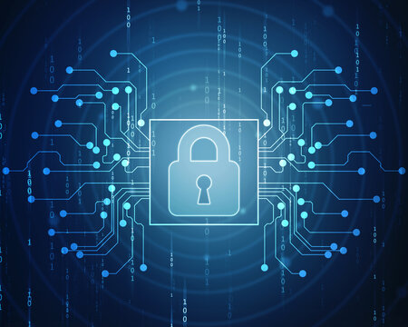 Digital Padlock on abstract technology background, Technology security concept. Modern safety digital background. Protection system, Cyber Security and safety information, personal data concept