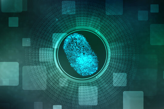 Abstract security system concept with fingerprint on technology background, Fingerprint Scanning Identification System. Biometric Authorization and Business Security Concept