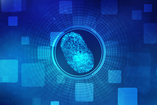 Abstract security system concept with fingerprint on technology background, Fingerprint Scanning Identification System. Biometric Authorization and Business Security Concept