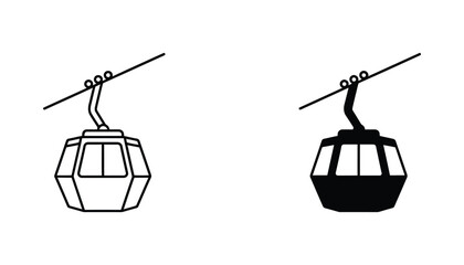Cable car gondola lift icon set in outline and solid style for mountain transportation © Vector