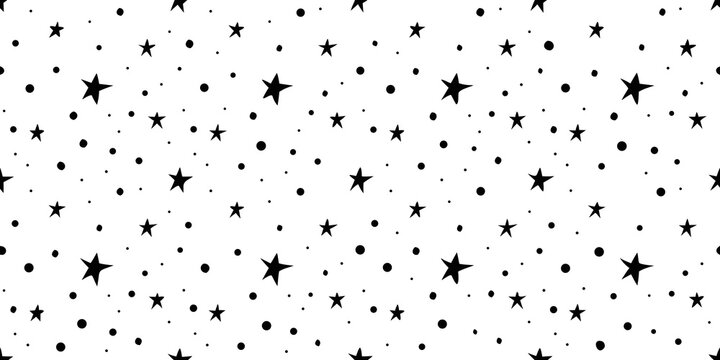 Stars and dots pattern seamless black and white vector illustration