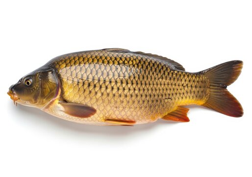 Brown trout with distinct speckled pattern and golden hues isolated on white background