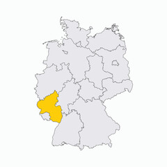 Fototapeta premium Germany Map with Highlighted State of Rhineland Palatinate
