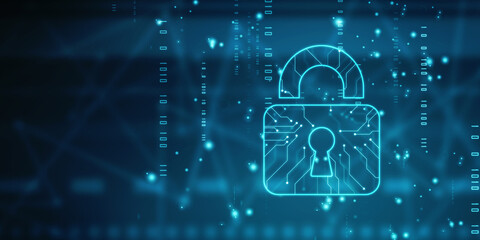 Digital Padlock on abstract technology background, Technology security concept. Modern safety digital background. Protection system, Cyber Security and safety information, personal data concept © Greentech