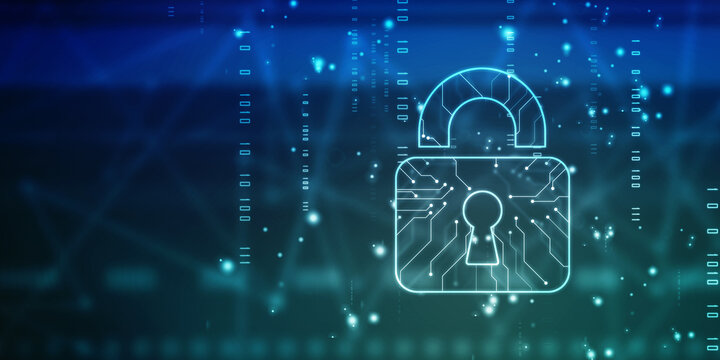 Digital Padlock on abstract technology background, Technology security concept. Modern safety digital background. Protection system, Cyber Security and safety information, personal data concept