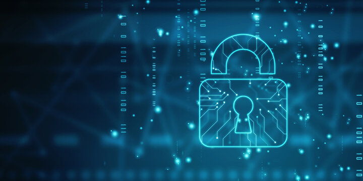 Digital Padlock on abstract technology background, Technology security concept. Modern safety digital background. Protection system, Cyber Security and safety information, personal data concept