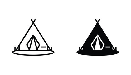 Camping tent icon in outline and solid black style for outdoor and adventure travel design © Dhaka