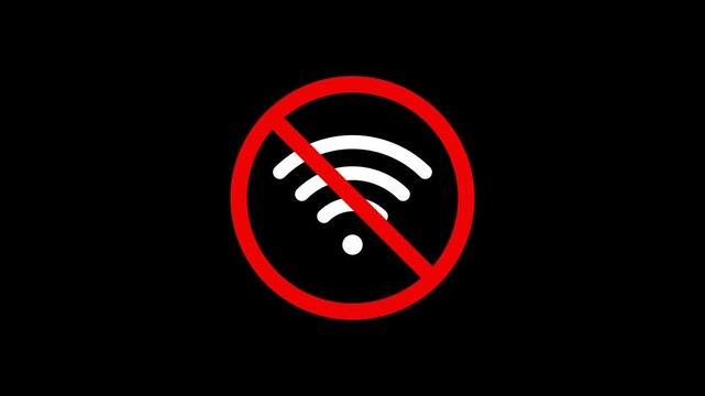 No wifi signal icon with red prohibited sign animation. 4K Video