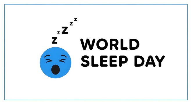 World sleep day concept with a sleepy blue emoji face yawning with zzz letters indicating sleep isolated on white background
