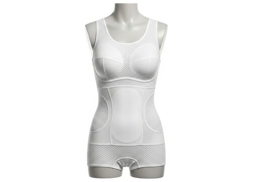 Elegant white mesh bustier bodysuit with high waist isolated on white background